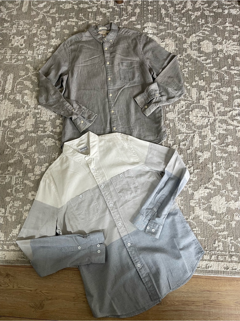 Men's Colorblock Button-Down Shirt - Gray/White/blue and gray denim button down
